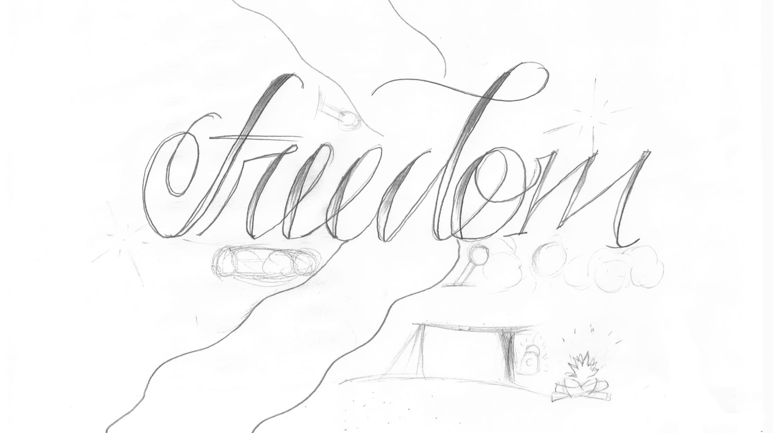 Illustration of the word “freedom” done by a writing class student at Central Juvenile Hall